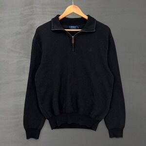 Polo Ralph Lauren Pullover Quarter Zip Sweater Black Pima Cotton Large